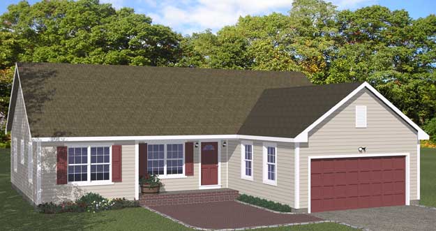 Plan #412-01 - 3 Bedroom,  2 Bath, 1380/Sqft Ranch