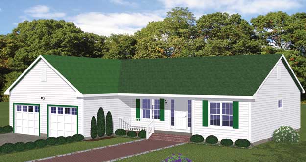 Plan #415-01 - 3 Bedroom,  2 Bath, 1386/Sqft Ranch