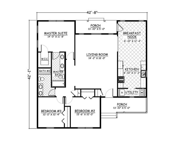 Free Home Plans - New Line Home Design Plan #500-01 - 3 Bedroom, 2 Bath ...