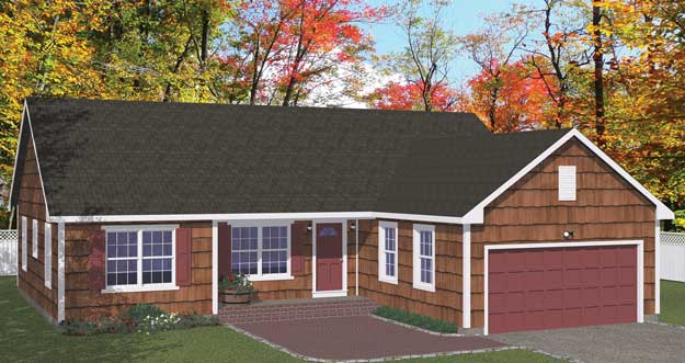 Plan #610-01 - 3 Bedroom,  2 Bath, 1380/Sqft Ranch