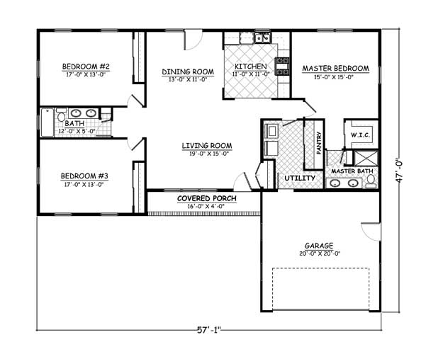 Free Home Plans - New Line Home Design Plan # 825 - 3 Bedroom, 2 Bath ...