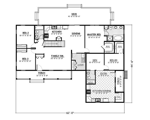 Free Home Plans - New Line Home Design Plan # 963 - 4 Bedroom, 3 Bath 