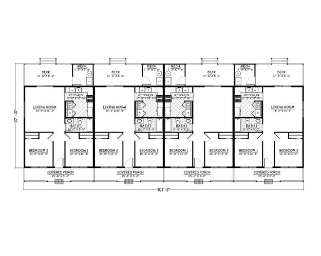 Free Home Plans - New Line Home Design Plan # 974 - 4 Unit, 3024/Sqft ...